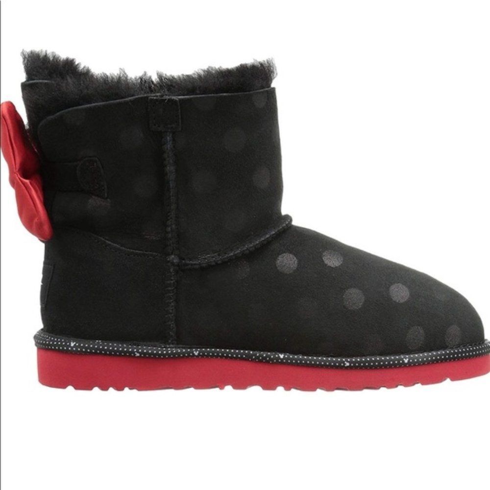 UGG Girl's Black Red Sweetie Bow Fur‎ Ankle Winter Boots Size US 4